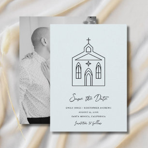 Trouwfoto op het altaar save the date