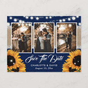 Trouwfoto opslaan datum Navy Blue Sunflower Aankondigingskaart