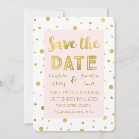 Trouwfoto opslag Blush Goud Confetti Save the Date (Voorkant)