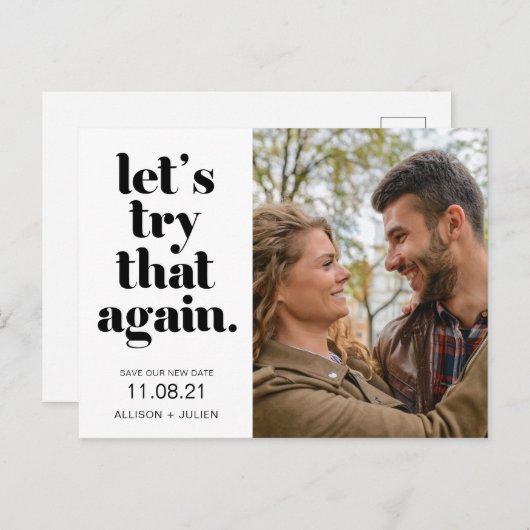 Trouwfoto Stel de nieuwe datum uit aankondiging ui (Voorkant / Achterkant)