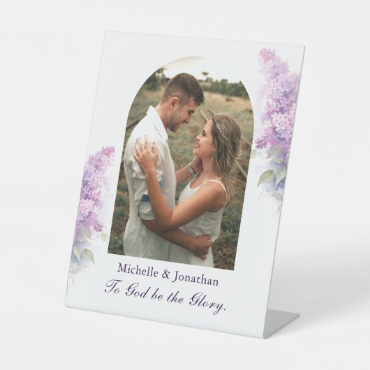 Trouwfoto To God be the Glory Christelijk Lila Reclamebord Met Voetstuk (Voorkant)