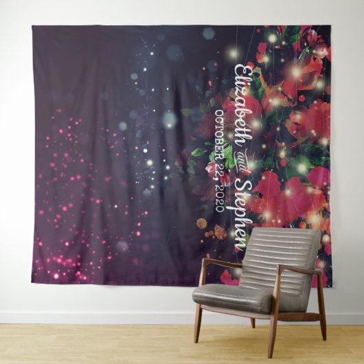 Trouwfotocabine Achtergrond Bloem Slingerlichten Wandkleed (In Situ (horizontaal))