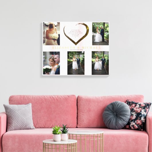Trouwfotocollage Eenvoudige Roze Hartcitaat  Canvas Afdruk (Insitu (Woonkamer))