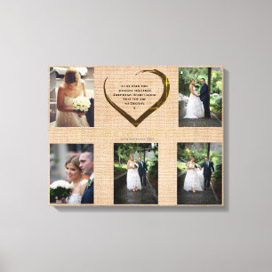 Trouwfotocollage Rustieke Hessian Hart Citaat Canvas Afdruk