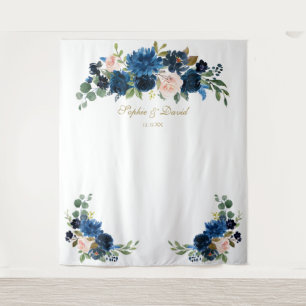 Trouwfotohokjeprop met bloemen in blos-blauw wandkleed