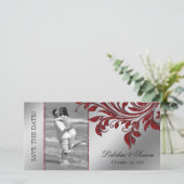 Trouwfotokaart Save the Date Leaf Red Silver (Staand voorkant)