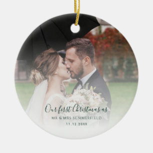 Trouwfoto's 1e kerst als meneer en mevrouw keramisch ornament