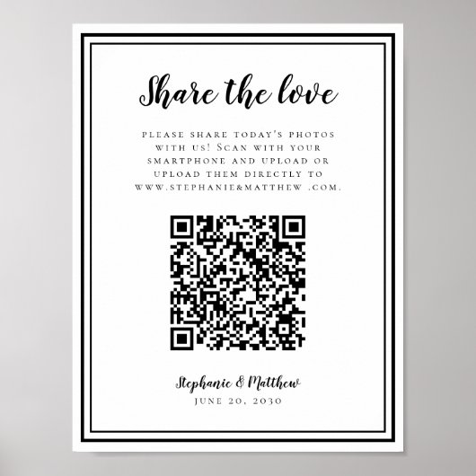 Trouwfoto's Delen van de Liefde QR Scan Zwart & Wi Poster (Voorkant)