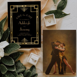 Trouwfoto's in Deco-stijl Zwart Goud uit de jaren  Save The Date