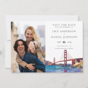 Trouwfoto's in waterverf van San Francisco Save The Date
