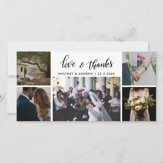 Trouwfoto's Vijf Foto's Liefde & Dank Script Bedankkaart (Voorkant)
