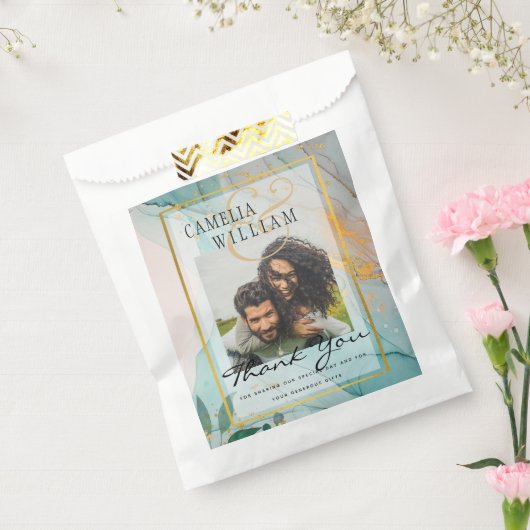 TROUWFOTO'S ZAKJES Zeeglas Teal Goud Inkt (Gezegeld)