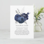 Trouwgast Navy Blauw en Zilver Bloemmotief Beperkt Aankondiging (Staand voorkant)