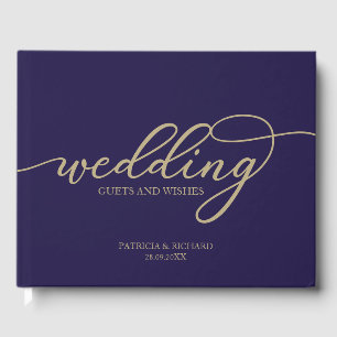 Trouwgasten en wensen Chic Goud Navy Blauw Gastenboek