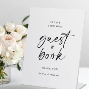 Trouwgastenboek Modern Minimalistisch Handschrift Reclamebord Met Voetstuk