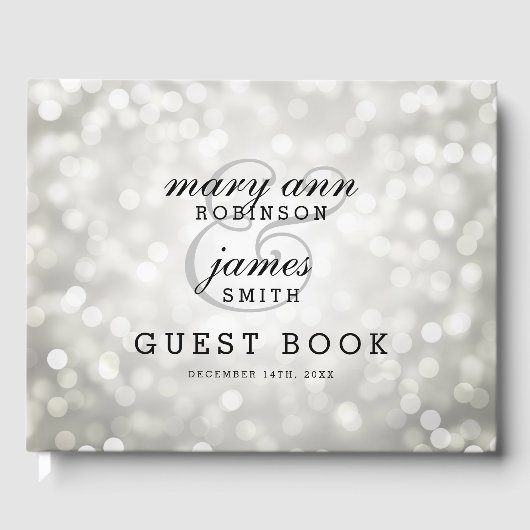 Trouwgastenboek Zilveren Bokeh Lights Gastenboek (Voorkant)