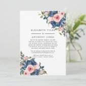 Trouwgastenlijst Navy en Blush Bloemen Gereduceerd Aankondiging (Staand voorkant)