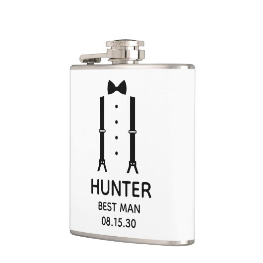 Trouwgetuige Zwarte Strikdas Heupfles (Links)