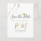 Trouwglitter + initialen Sla de datum op wit Aankondigingskaart (Voorkant)