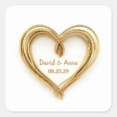Trouwgoud Bedraad Hart op Wit Vierkante Sticker (Voorkant)