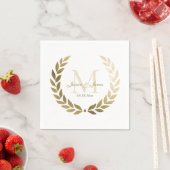 Trouwgoud Laurel Krans Monogrammed Wit Servet (Insitu)