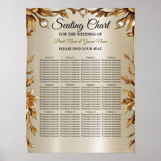 Trouwgoud Rechthoek Dimond Flowers Shiny Poster (Voorkant)