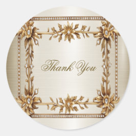 Trouwgoud  Rechthoek Dimond Flowers Shiny Ronde Sticker