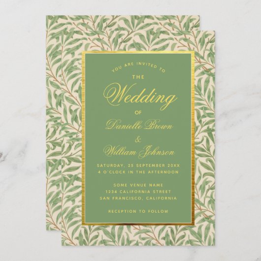 Trouwgroen Faux Gold Greenery Bladeren Bladeren Kaart (Voorkant / Achterkant)