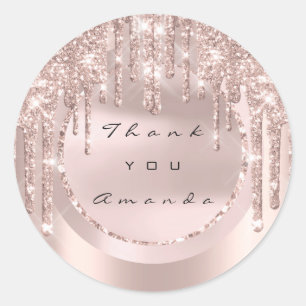 Trouwgunst Bedankt Naam Drip Rose Glitter Ronde Sticker