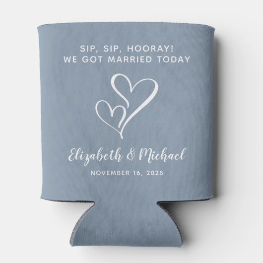 Trouwgunst Bruis Bruis Hoera Stof Blauw Blikjeskoeler (Achterkant)