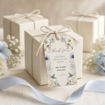 Trouwgunst Cadeautags | Blauw Ivoor Winterse Bloem