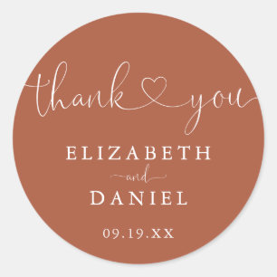 Trouwgunst met terracotta hart en schrift 'Dank je Ronde Sticker