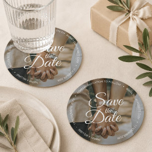 Trouwgunst Save the Date Foto Elegant Ronde Kartonnen Onderzetter
