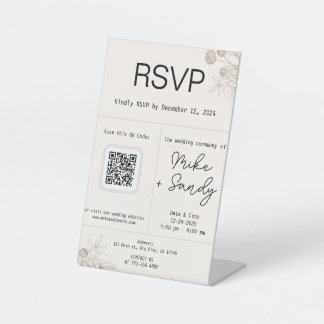 Trouwgunst Tafelteken, QR-code RSVP-teken Reclamebord Met Voetstuk