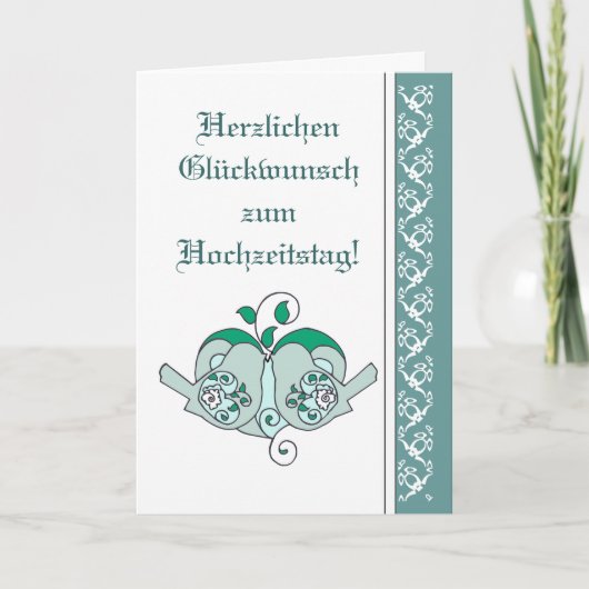 Trouwhartelijk gefeliciteerd Bloemhart Vogel Duits Kaart (Voorkant)