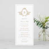 Trouwhulp in retro goud en wit met monogramembleem menu (Staand voorkant)