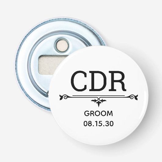 Trouwinitiële letters button flesopener (Voorkant)