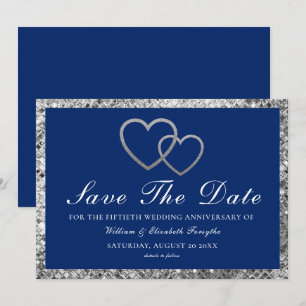 Trouwjubileum Zilveren Harten Blauw Save The Date