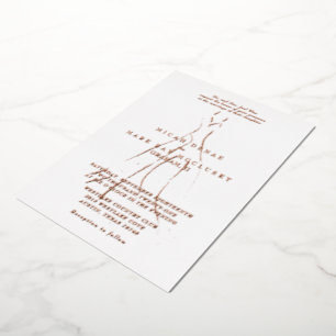 Trouwjurk bruid ouders bruiloft Roos goud Folie Uitnodiging