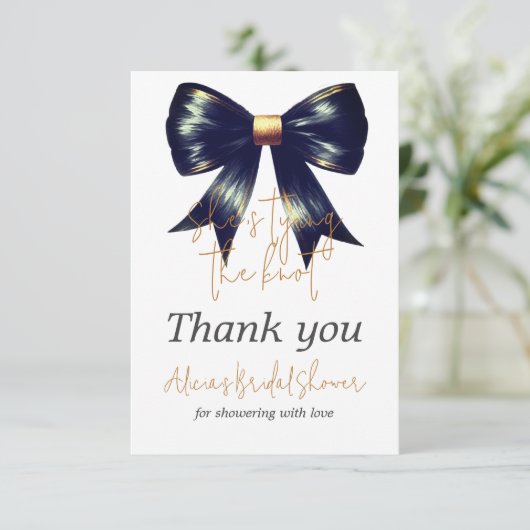 Trouwjurk Gouden Zwarte Strik Bruidsfeest Bedankkaart (Staand voorkant)