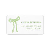 Trouwjurk met groene strik bruidsdouche etiket (Voorkant)