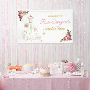 Trouwjurk met roze bloemen op maat gemaakt spandoek