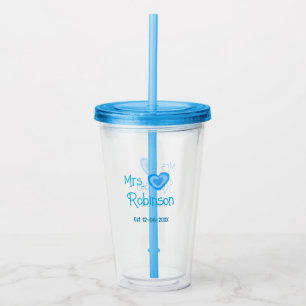 Trouwjurk Mrs voeg naam datum toe blauwe hart wate Acryl Drinkbeker