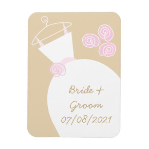 Trouwjurk Roze Beige 'Namen en datum' magneet