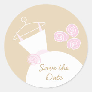 Trouwjurk Roze Beige 'Save the Date' ronde Sticker