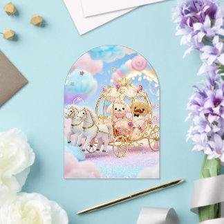Trouwjurk Schattig Hondje Sprookjesachtige Koets Acryl Uitnodigingen