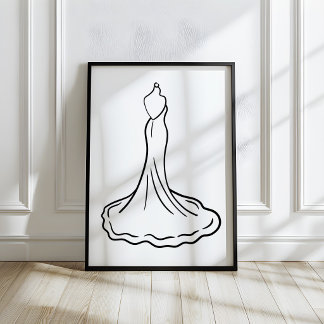 Trouwjurk schets kunst met een grillige handgeteke poster