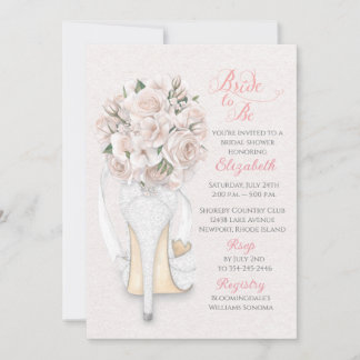 Trouwjurk Schoen met Boeket Bruidsfeest Uitnodigin Kaart