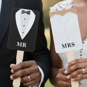 Trouwjurk Tuxedo Mijnheer Mevrouw Raad Wie Spel Handwaaier
