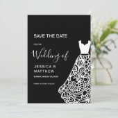 Trouwjurk van witte kant save the date (Staand voorkant)